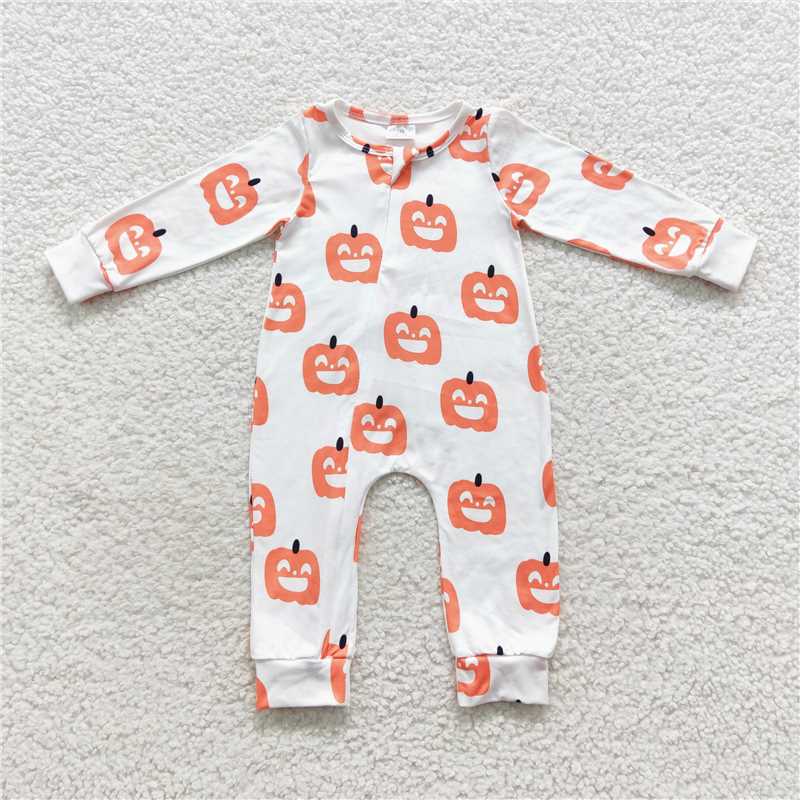 RTS LR0495 Smiley pumpkin white zipper long sleeve jumpsuit