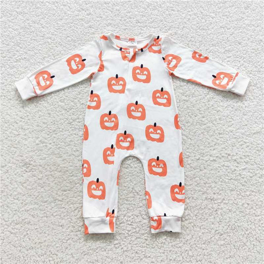 RTS LR0495 Smiley pumpkin white zipper long sleeve jumpsuit