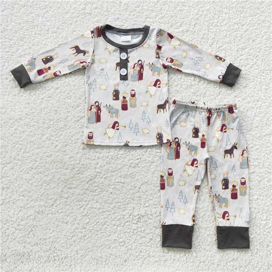 BLP0235Nativity long sleeves kids boy Christmas pajamas