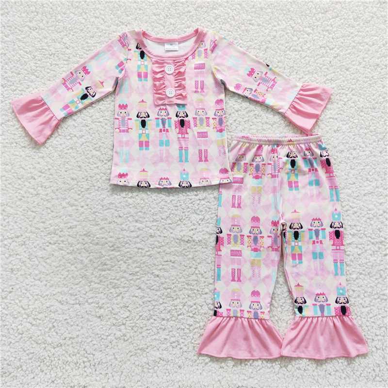 GLP0623Pink long sleeves ballet girls Christmas pajamas