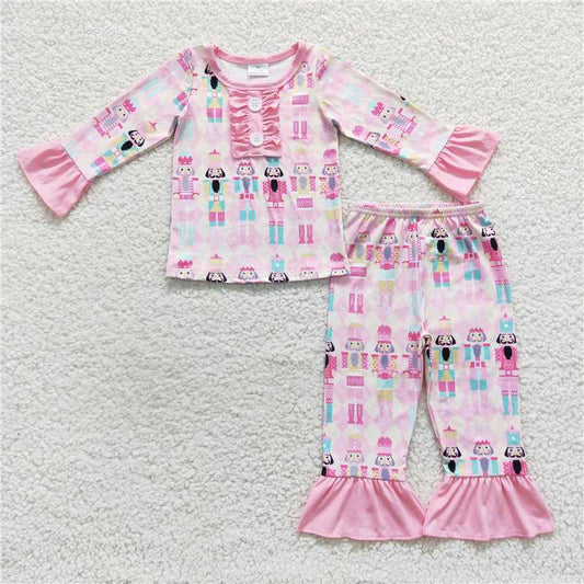 GLP0623Pink long sleeves ballet girls Christmas pajamas