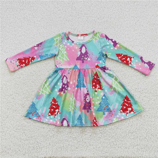 11.25 RTS NO MOQ （In stock）GLD0241 Baby Girls Colorful Christmas Tree Knee Length Dresses