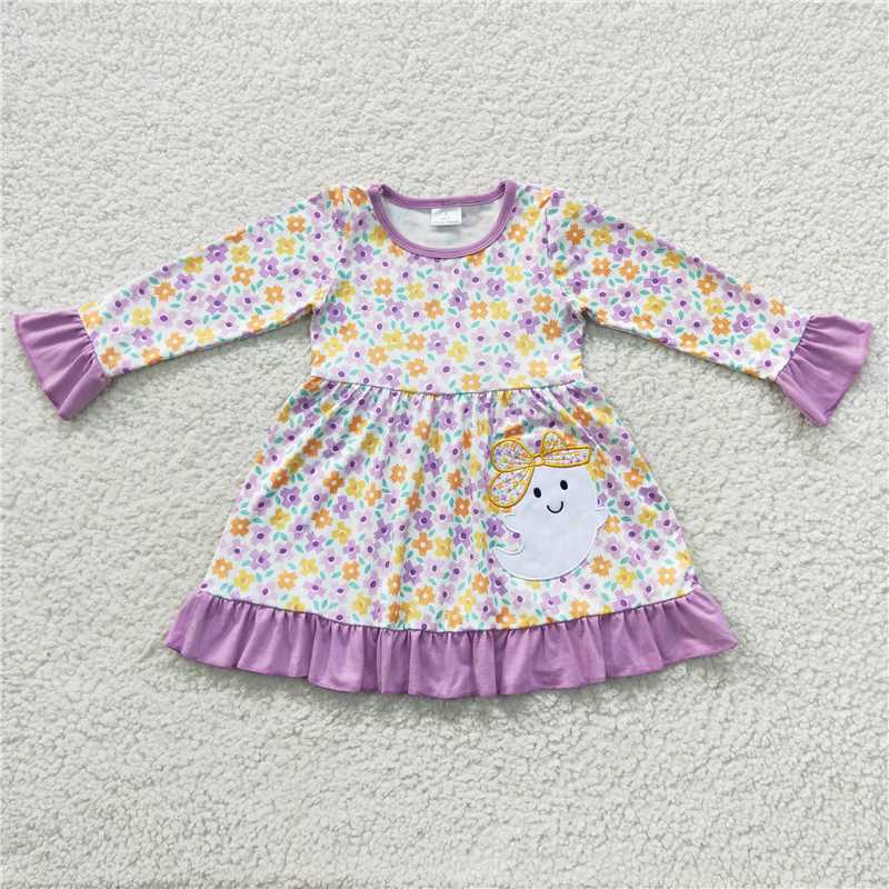 GLD0220  Baby Girls Purple Flowers Ghost Knee Length Dresses