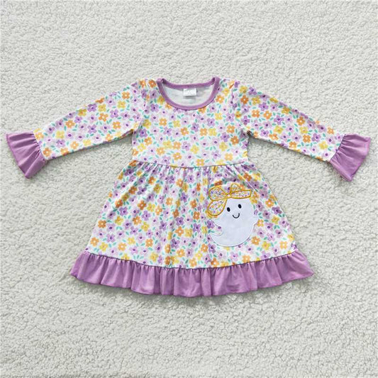 GLD0220  Baby Girls Purple Flowers Ghost Knee Length Dresses
