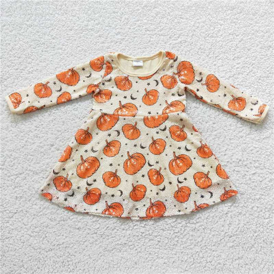 GLD0271  Baby Girls Halloween Pumpkin Sequin Knee Length Dresses
