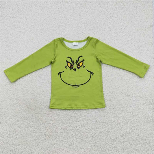 BT0256 Baby Girls Green Frog Face Long Sleeve Tee Shirts Tops