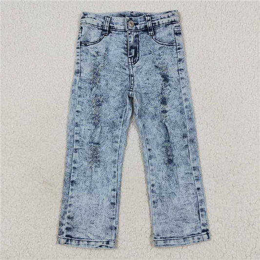 P0244 Baby Girls Kids Bleached Strait Denim Jeans Pants