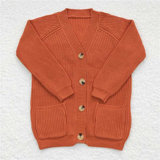 GT0242  Baby Girls Brown Fall Long Sleeve Pocket Sweaters Cardigan