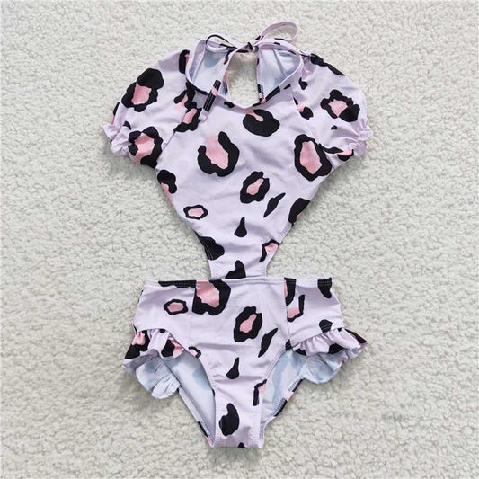 S0152  Baby Girls Pink Big Leopard One Pieces Swimsuits