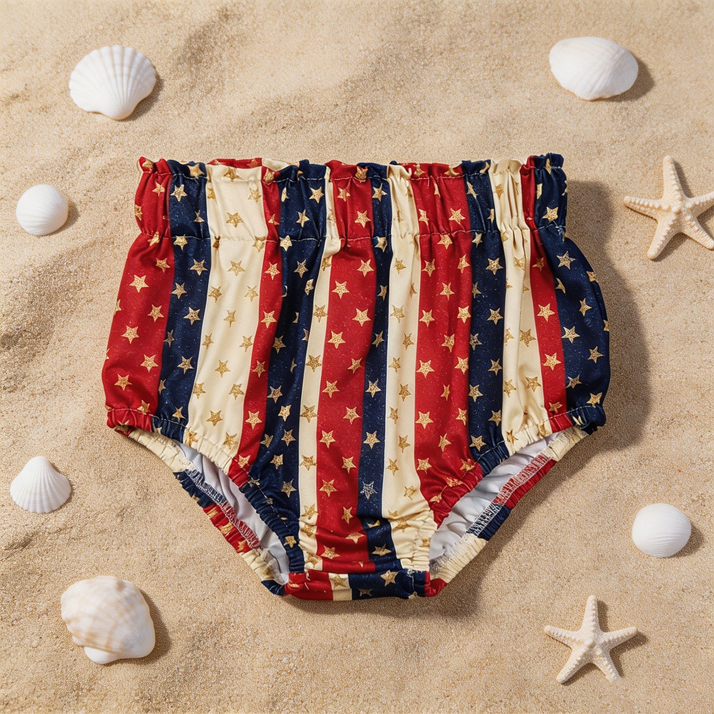 5.13 SS0313 Sample No Moq Baby Girls 4th Of July Stars Elastic Bottoms Bummies