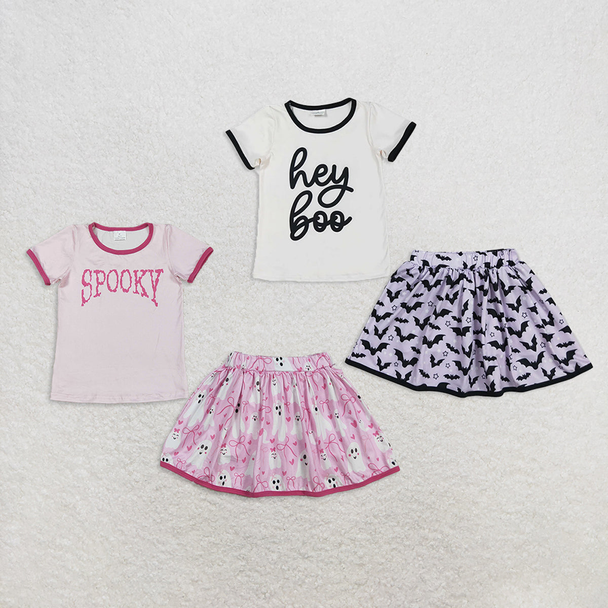RTS Sibling Baby Girls Skirt Sets Hey Boo Top Bats Plaid Skorts Halloween Clothes Set Pumpkin Costume