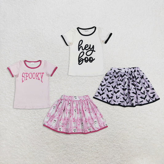 RTS Sibling Baby Girls Skirt Sets Hey Boo Top Bats Plaid Skorts Halloween Clothes Set Pumpkin Costume