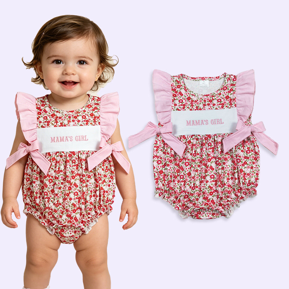 SR3939 RTS NO MOQ （In stock）Flutter sleeves mama's girl embroidery floral baby girl romper