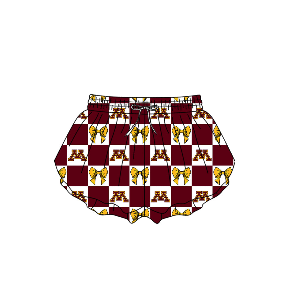 CUSTOM MOQ 5 Sibing Kids Clothing for Girls Baby Girls Dark Red M Bow Top Skirts Yoga Active Team Clothes Sets Knee Length Dress Shorts