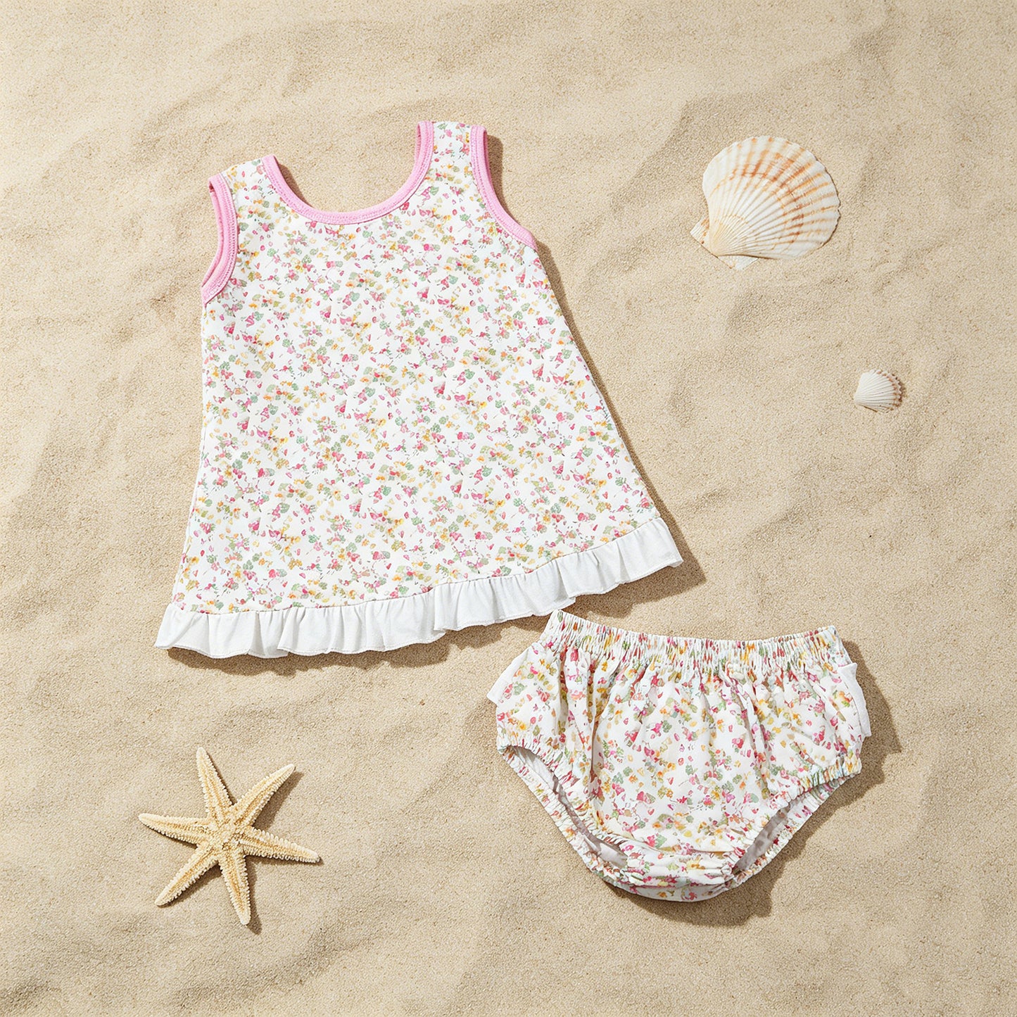 GBO0518 RTS NO MOQ （In stock）Sleeveless floral ruffle top bummies baby girls summer set