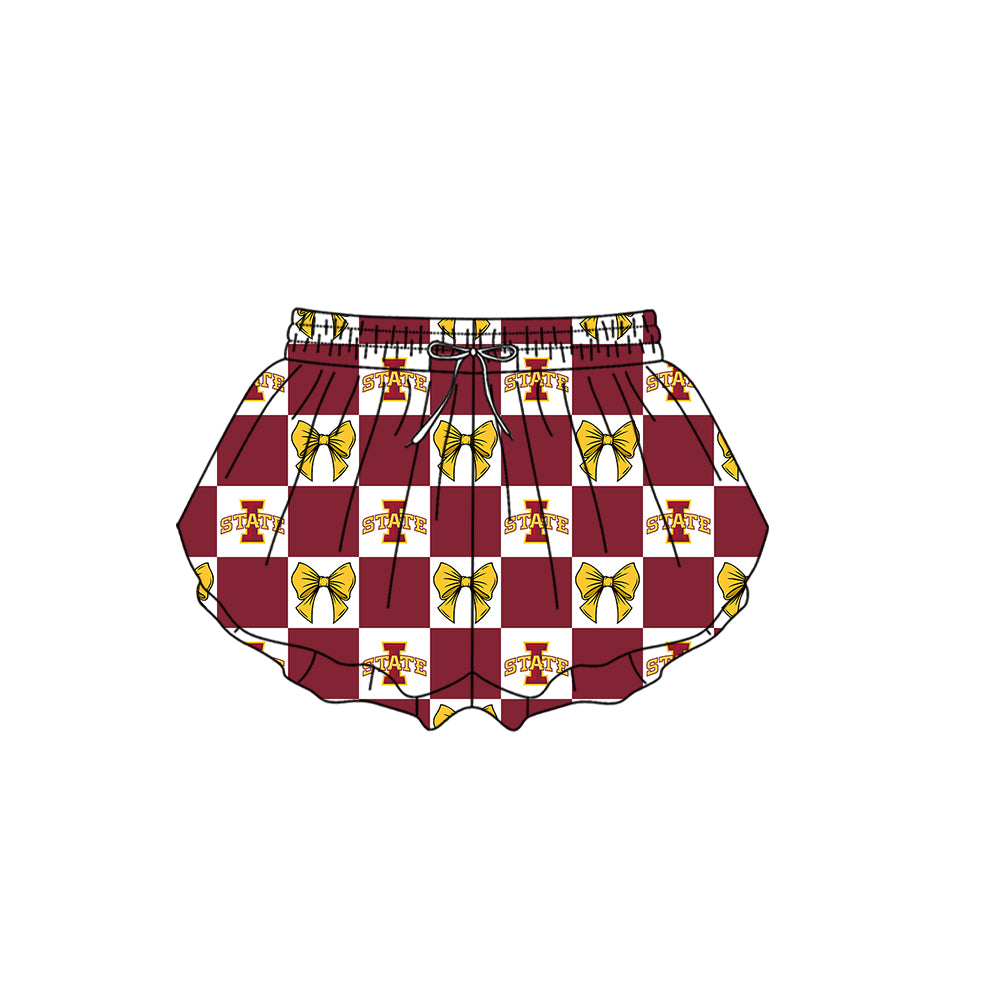 CUSTOM MOQ 5 Sibing Kids Clothing for Girls Baby Girls Dark Red I Bow Top Skirts Yoga Active Team Clothes Sets Knee Length Dress Shorts