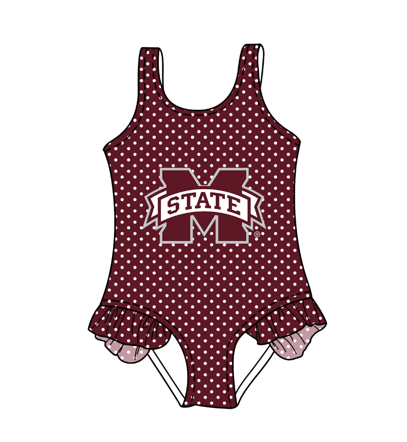 CUSTOM MOQ 5 Cute Comfortable Clothing For Kids Baby Girls Red M Polka Dots Ruffle Team One Piece Swimsuits
