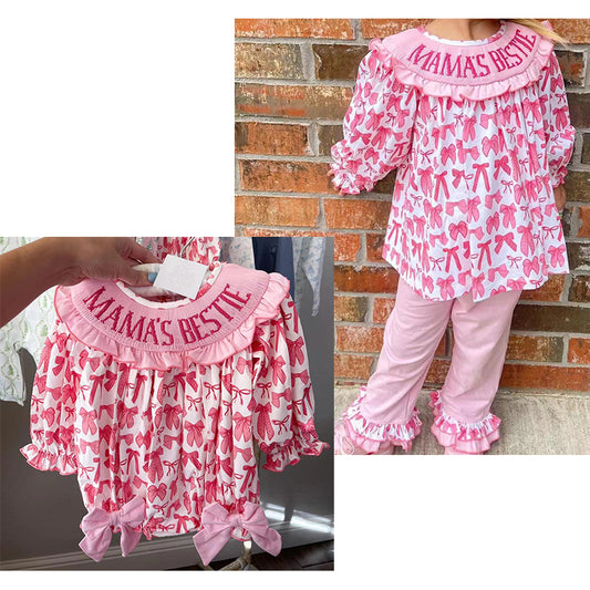 Baby Girls Pink Bow Mommy's Best Friend Onesie and Long Sleeve Pant Set