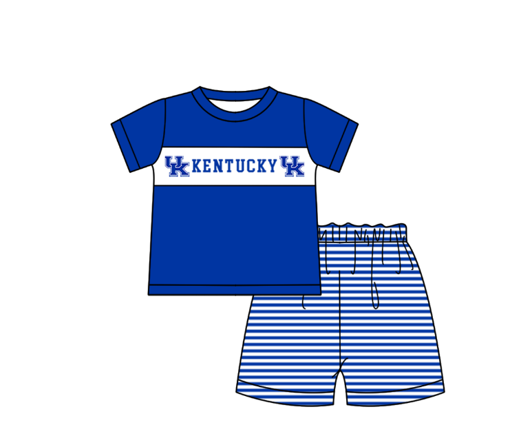 CUSTOM MOQ 5 Sibling Boys Baby Girls Blue Polka Dots Top Shorts Clothes Set Knee Length Dress Rompers