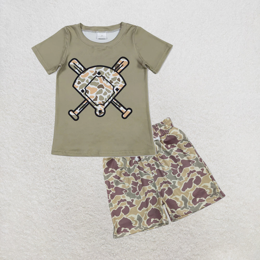 5.14 RTS NO MOQ （In stock）BT1423+SS0696 Short sleeves golf green camo kids boys T-shirt outfits