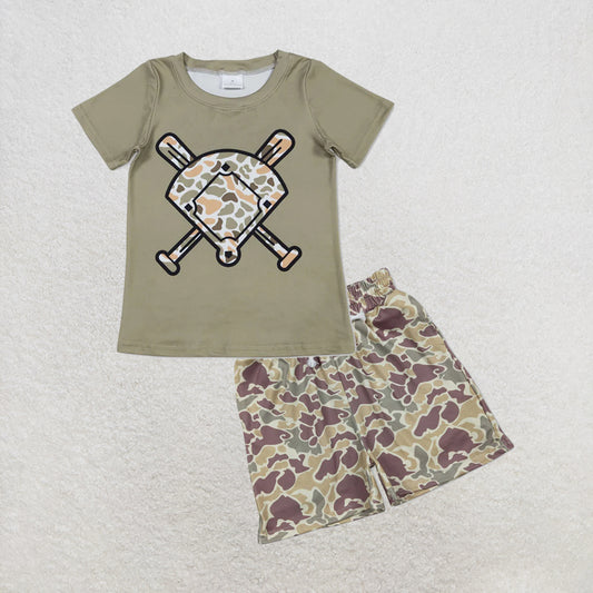 5.14 RTS NO MOQ （In stock）BT1423+SS0696 Short sleeves golf green camo kids boys T-shirt outfits