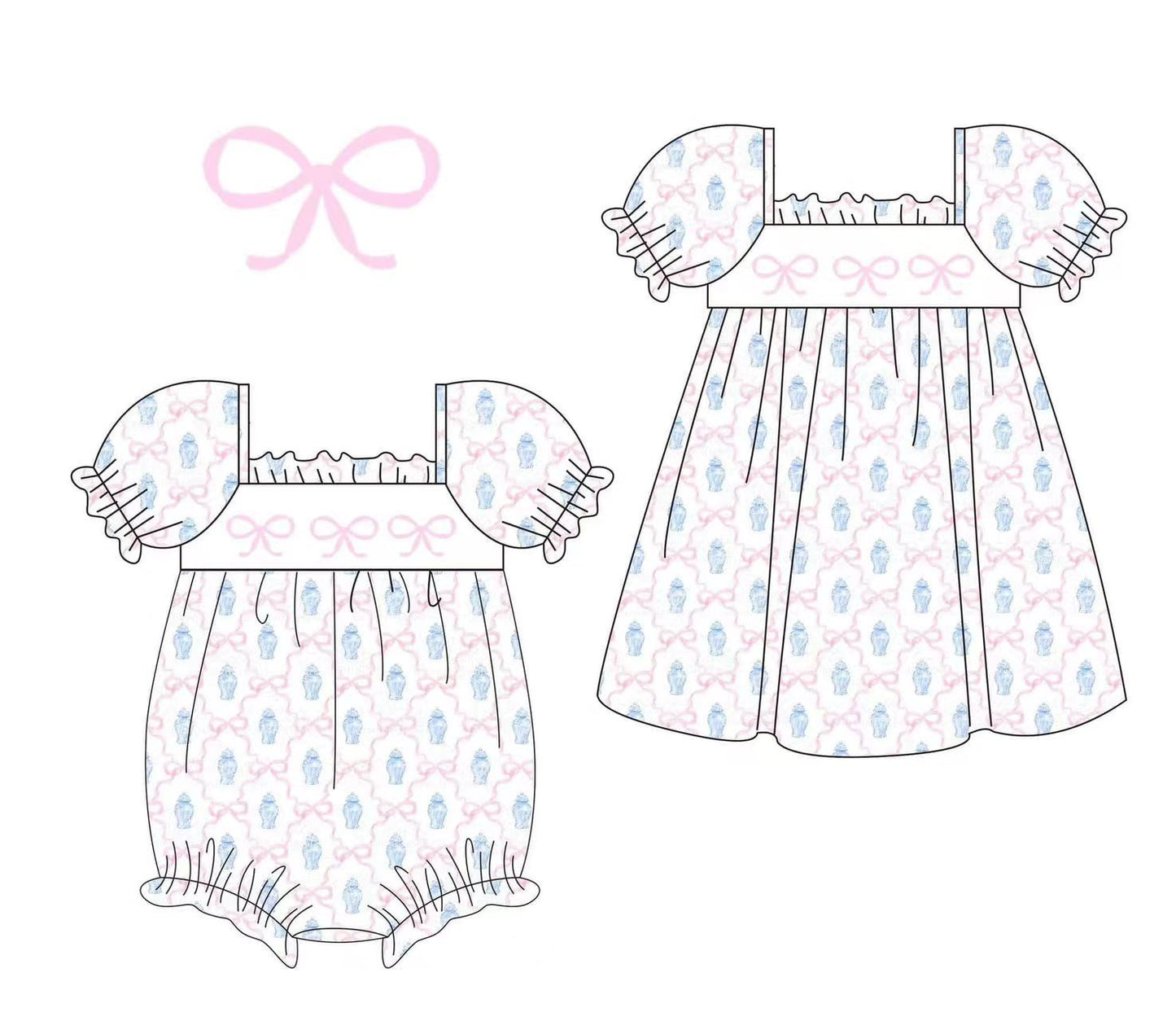 Short sleeves pink bow kids girls spring summer dress