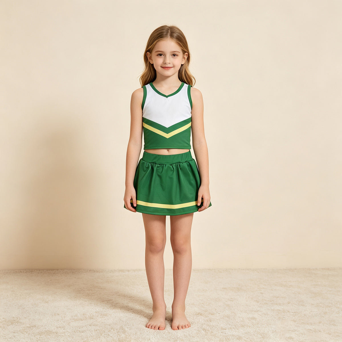 RTS NO MOQ （In stock）GSD4238 Yoga Baby Girls Green Yellow Vest Top Matching Skort Two Piece Yoga Active Team Clothes Set