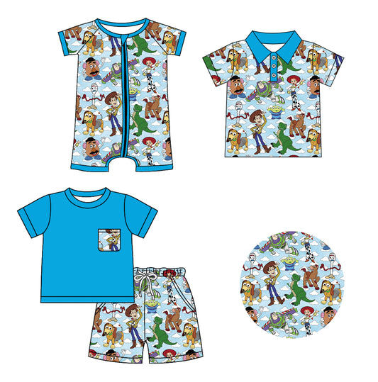 FLOWERSBlue pocket top dog toy shorts boys summer outfits