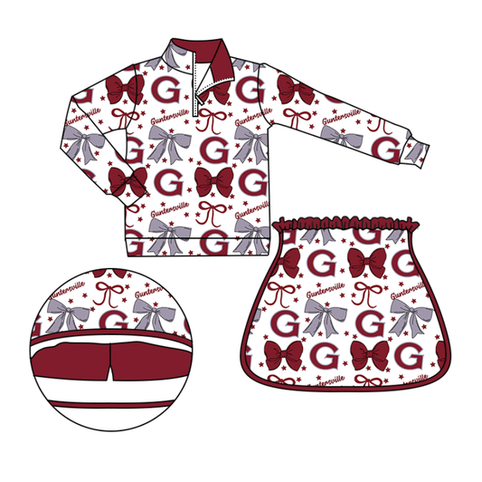 3.6 CUSTOM MOQ 5 Baby Girls Cute Fashion Long Sleeves Red Bows G Zipper Top Skorts Yoga Sets