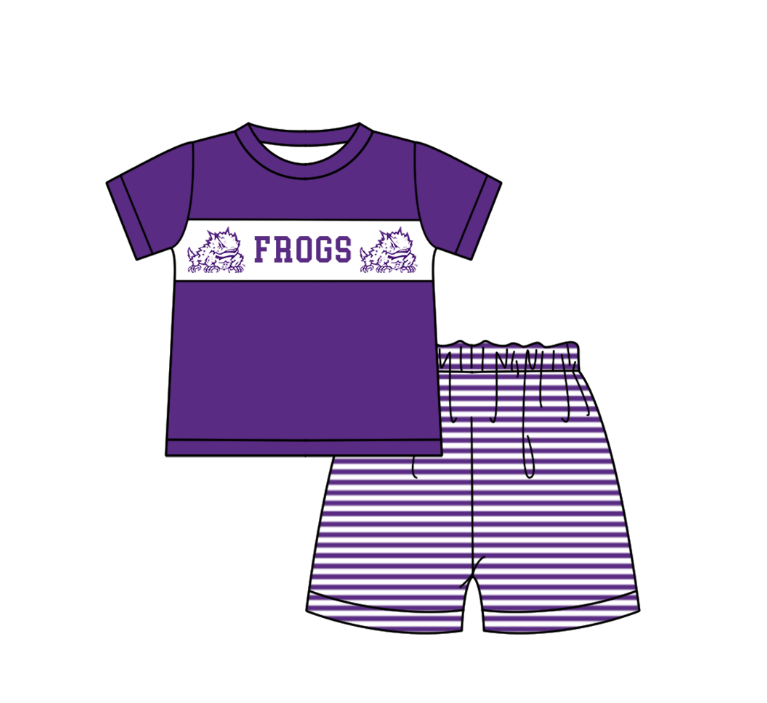 CUSTOM MOQ 5 Sibling Baby Kids Purple Top Shorts Clothes Set Knee Length Dress Rompers