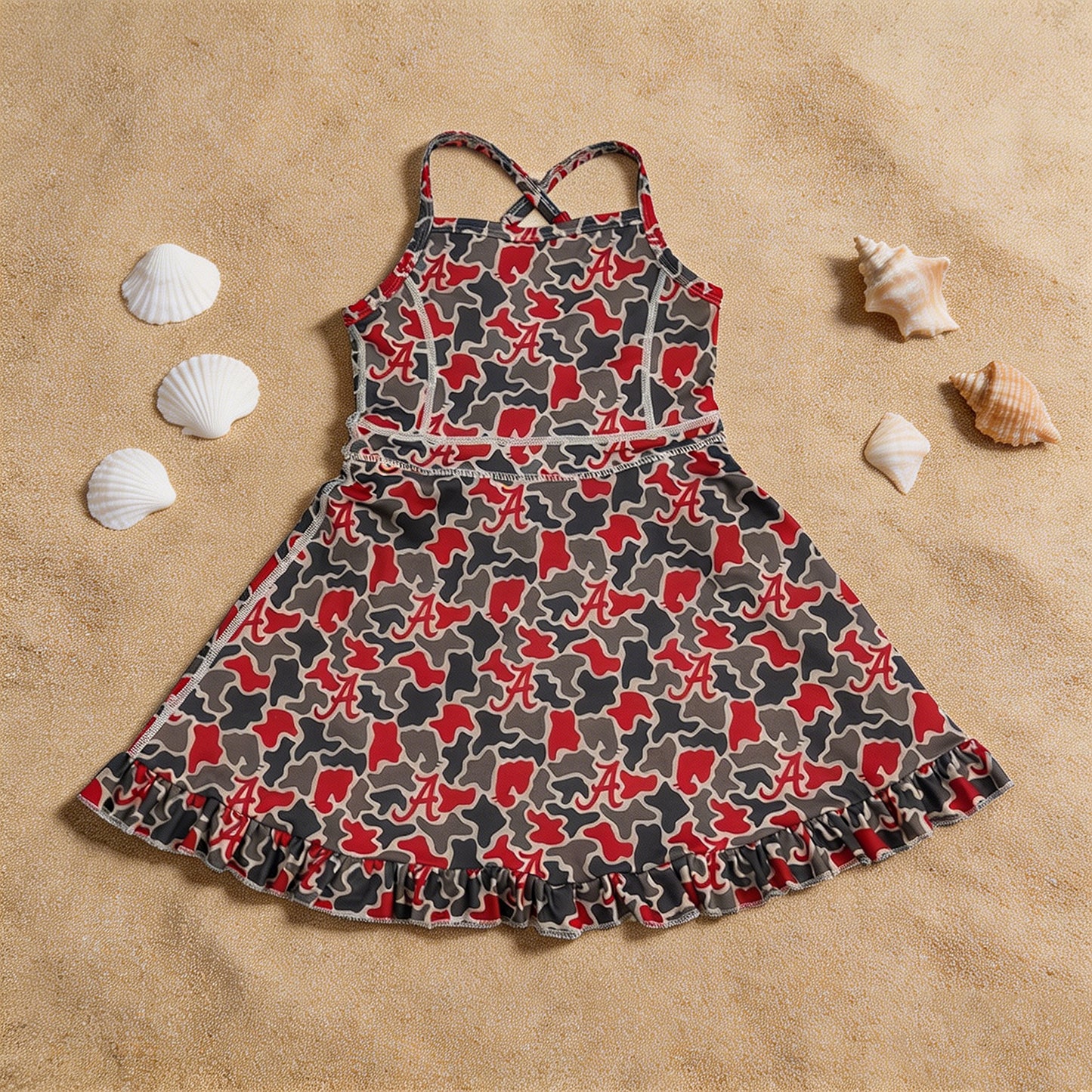GSD3592 RTS NO MOQ （In stock ）Sleeveless camo A kids girls team athletic dresses