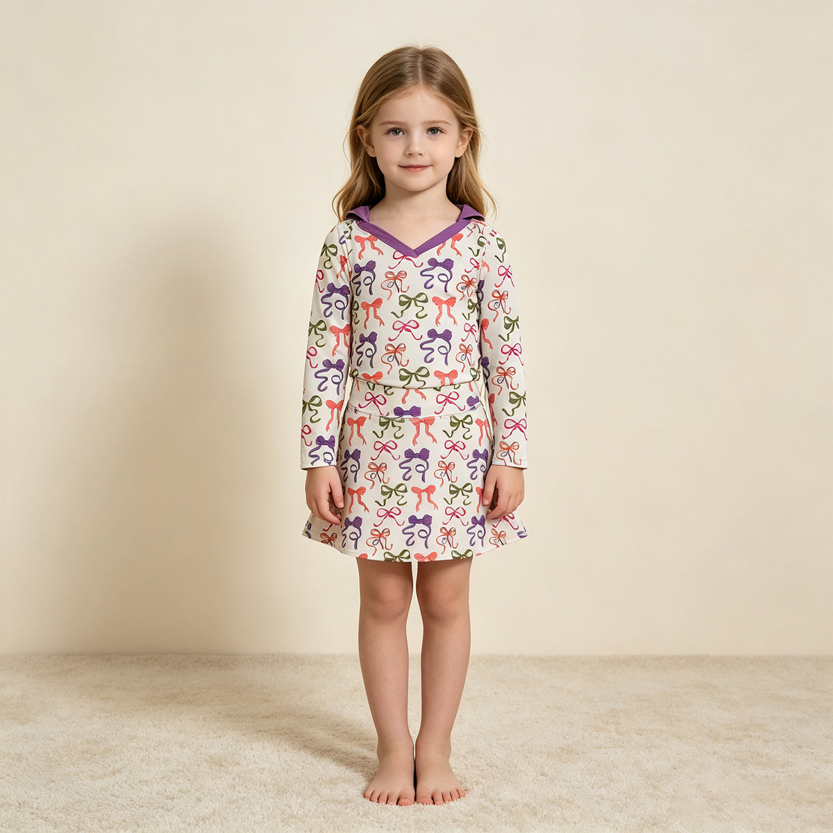 RTS NO MOQ （In stock）GLD1632 Baby Girls Colorful Bows Long Sleeve Top Skirt Short Yoga Active Clothes Set