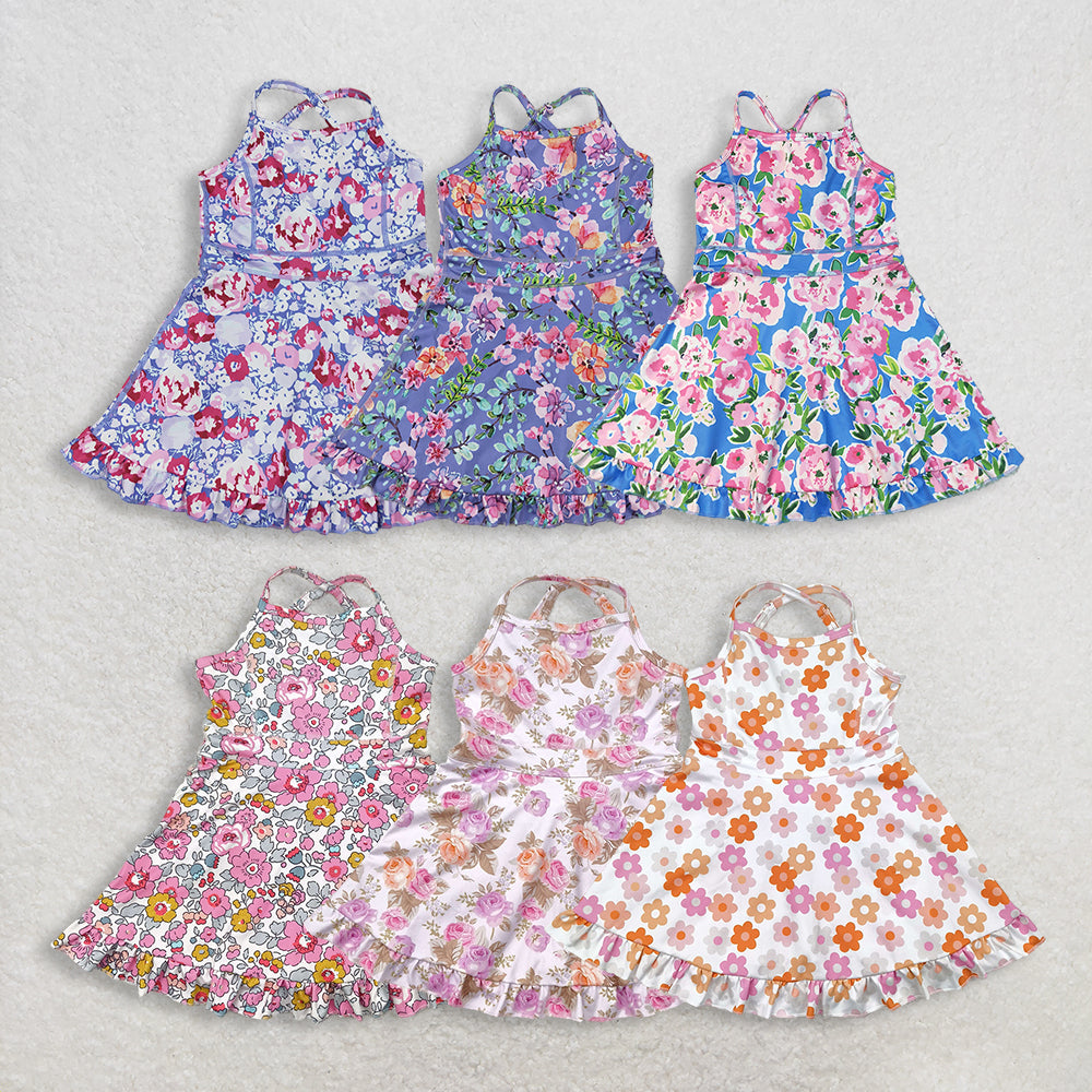 3.2 RST Clothes Sibling Baby Girls Summer Straps Flowers Wear Yoga Athletic Knee Length Dresses