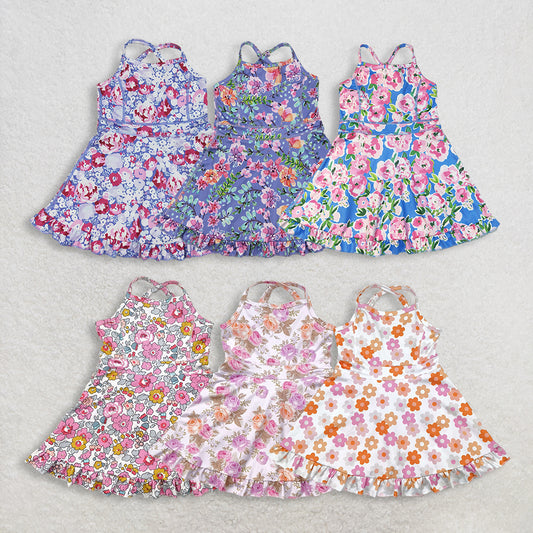 3.2 RST Clothes Sibling Baby Girls Summer Straps Flowers Wear Yoga Athletic Knee Length Dresses
