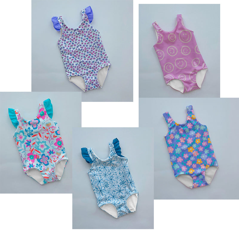 Pink sleeveless smile baby girls summer swimsuit