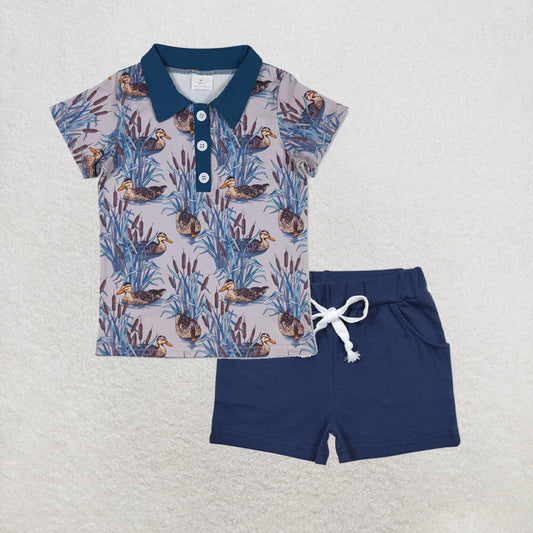 5.14 RTS NO MOQ （In stock）BT0536+SS0136 Blue short sleeves duck kids boys polo shirt