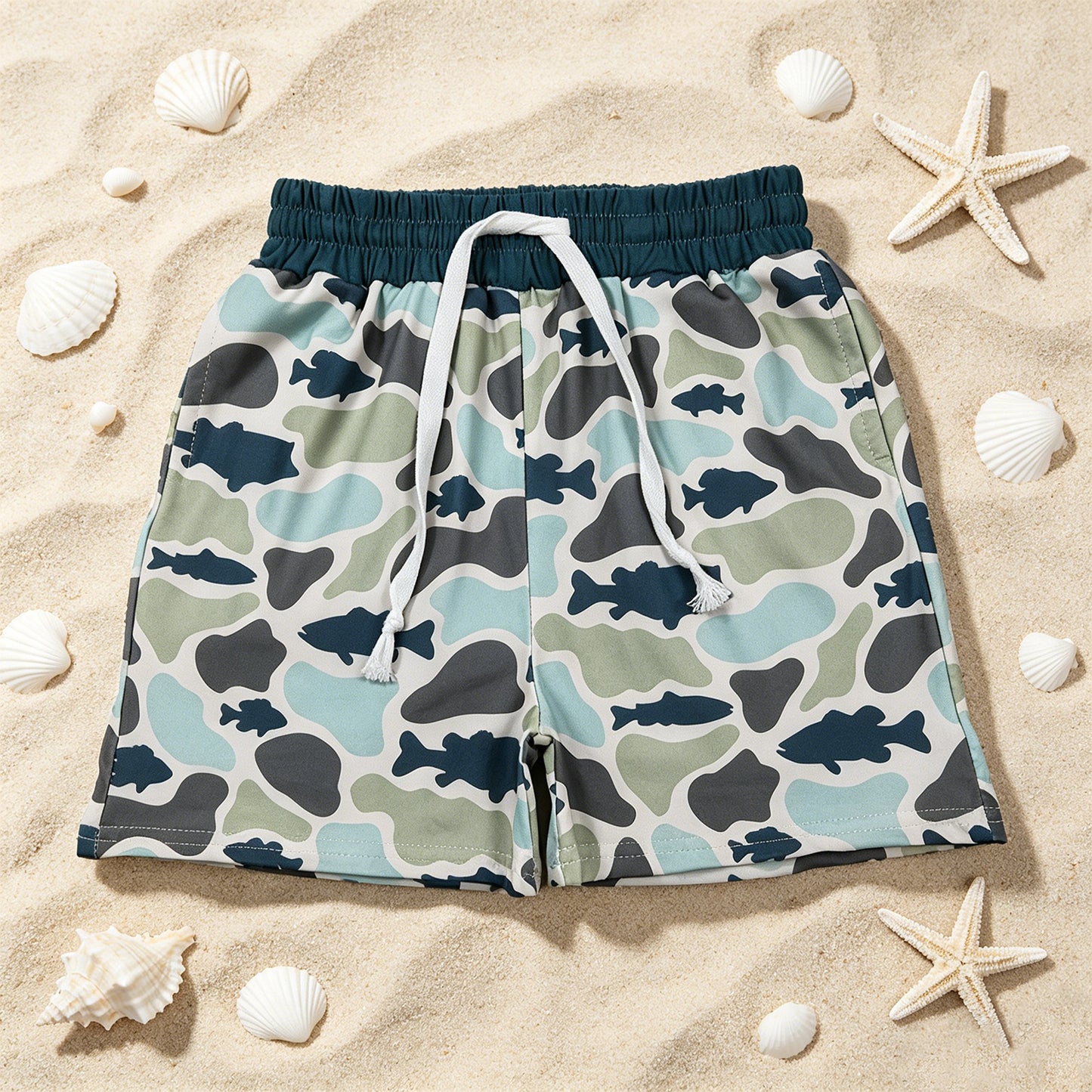 SS0893  RTS NO MOQ （In stock ）Fish camo pockets kids boys summer shorts
