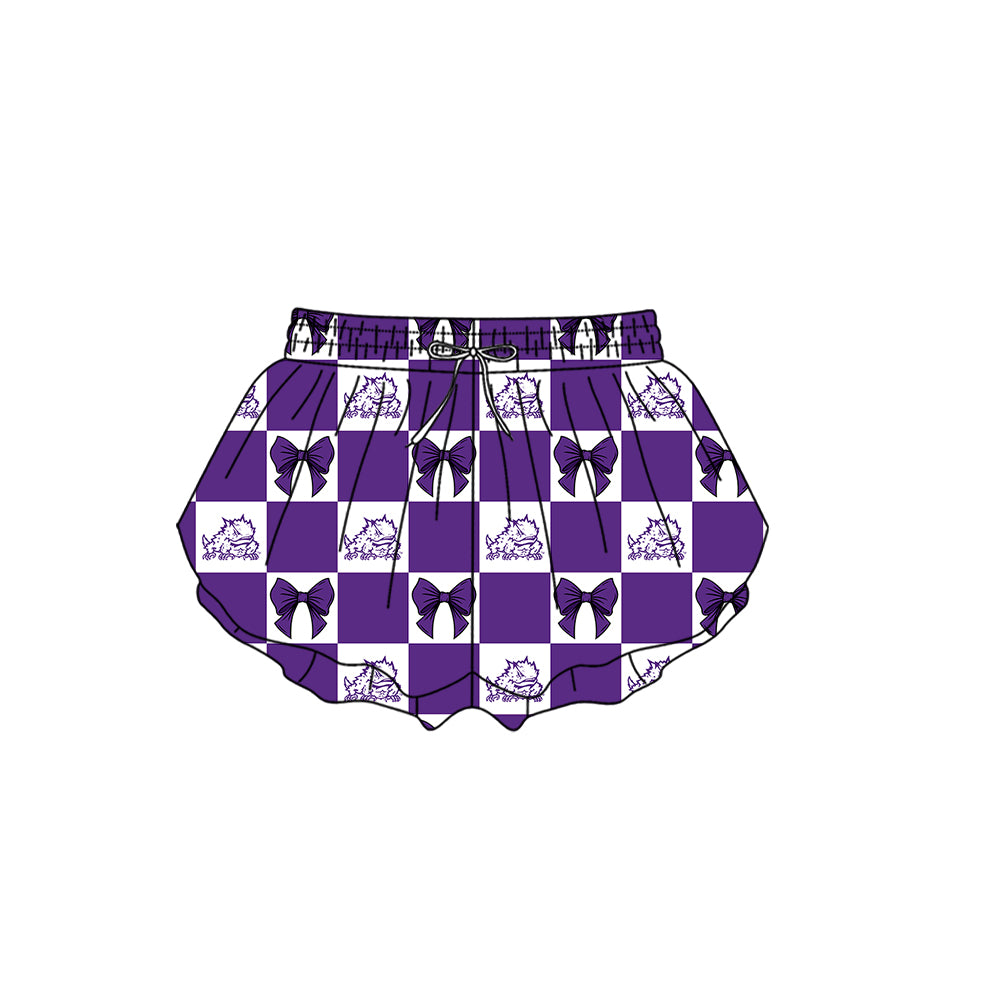 CUSTOM MOQ 5 Sibing Kids Clothing for Girls Baby Girls Purple Bow Top Skirts Yoga Active Team Clothes Sets Knee Length Dress Shorts