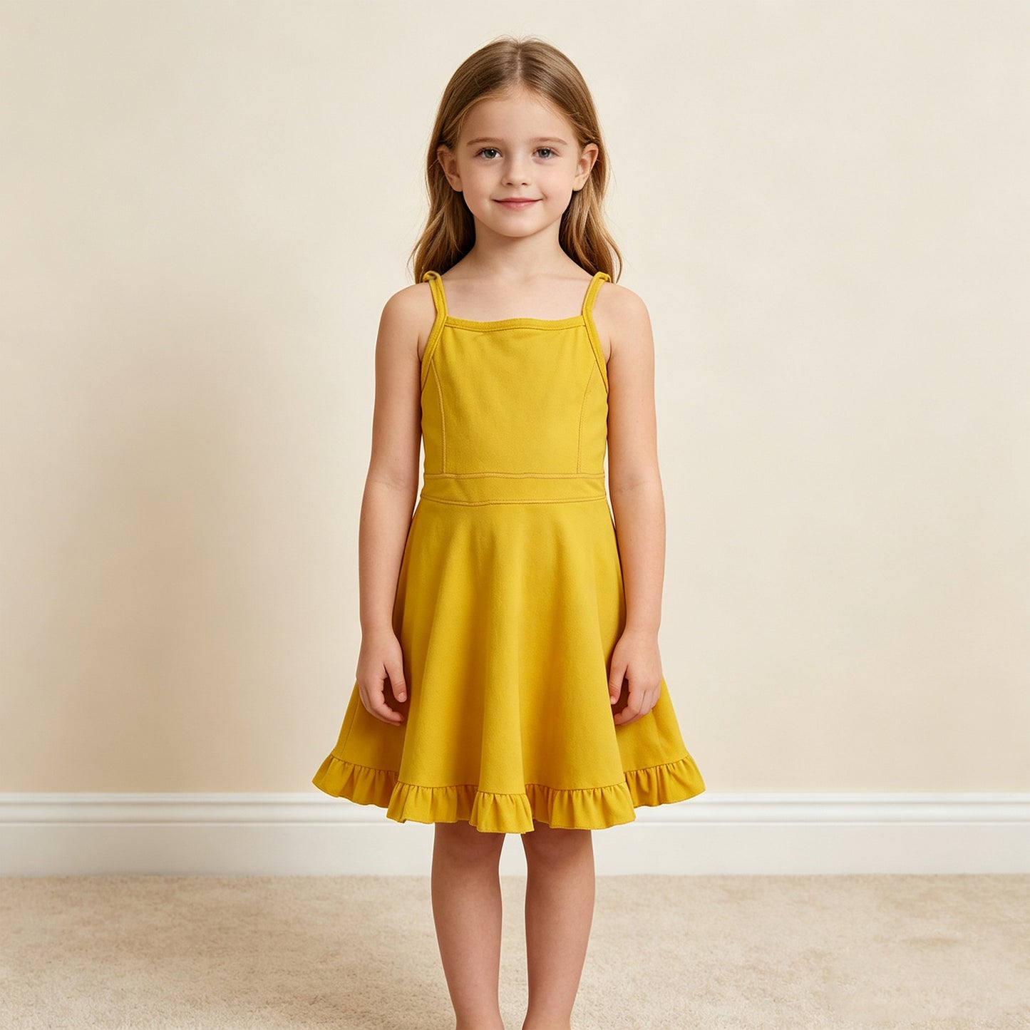 RTS NO MOQ （In stock）yoga fabric S0781 Baby Girls Yellow Athletic Active Wear Knee Length Dresses