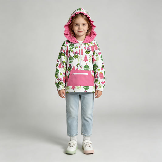 GT1164  RTS NO MOQ （In stock） milk silk Cute Clothes Baby Girls Gift Print Pocket Zipper Up Christmas Hoodie Top