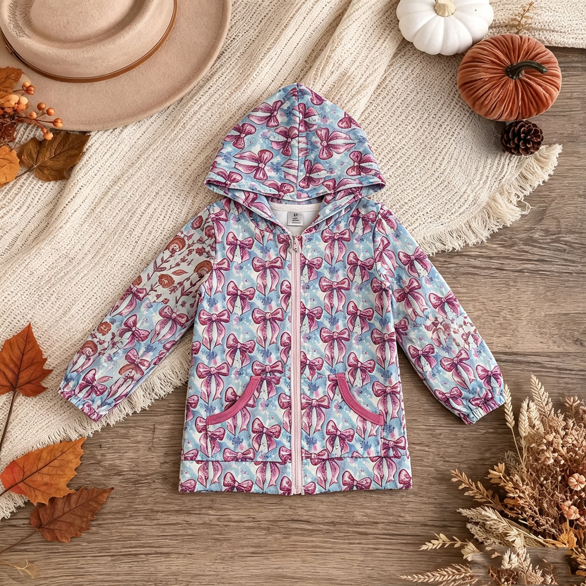 RTS NO MOQ （In stock）yoga fabric GT1674 Yoga Little Girls Fashion Tie dye Print Bows Zip Pocket Athletic Hooded Top