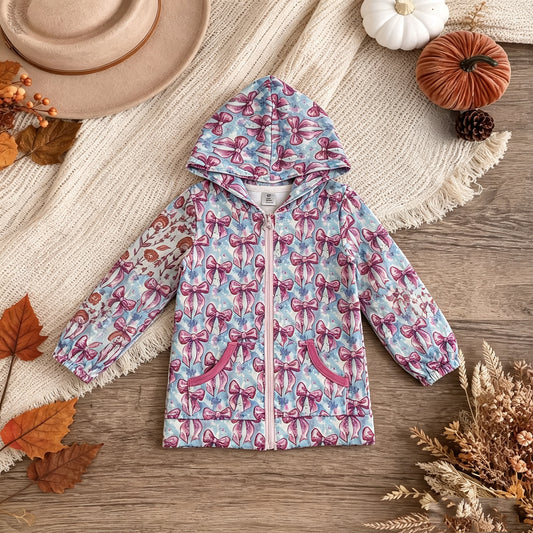 RTS NO MOQ （In stock）yoga fabric GT1674 Yoga Little Girls Fashion Tie dye Print Bows Zip Pocket Athletic Hooded Top