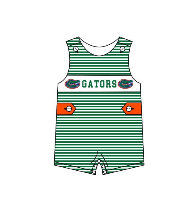 CUSTOM MOQ 5 Sibling Baby Kids Green Stripe Top Ruffles Shorts Clothes Set Knee Length Dress Rompers