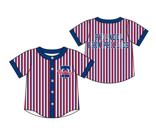 CUSTOM MOQ 5 Cute Kids Clothing Baby Kids Blue Red Stripe Short Sleeve Team T-shirts Top