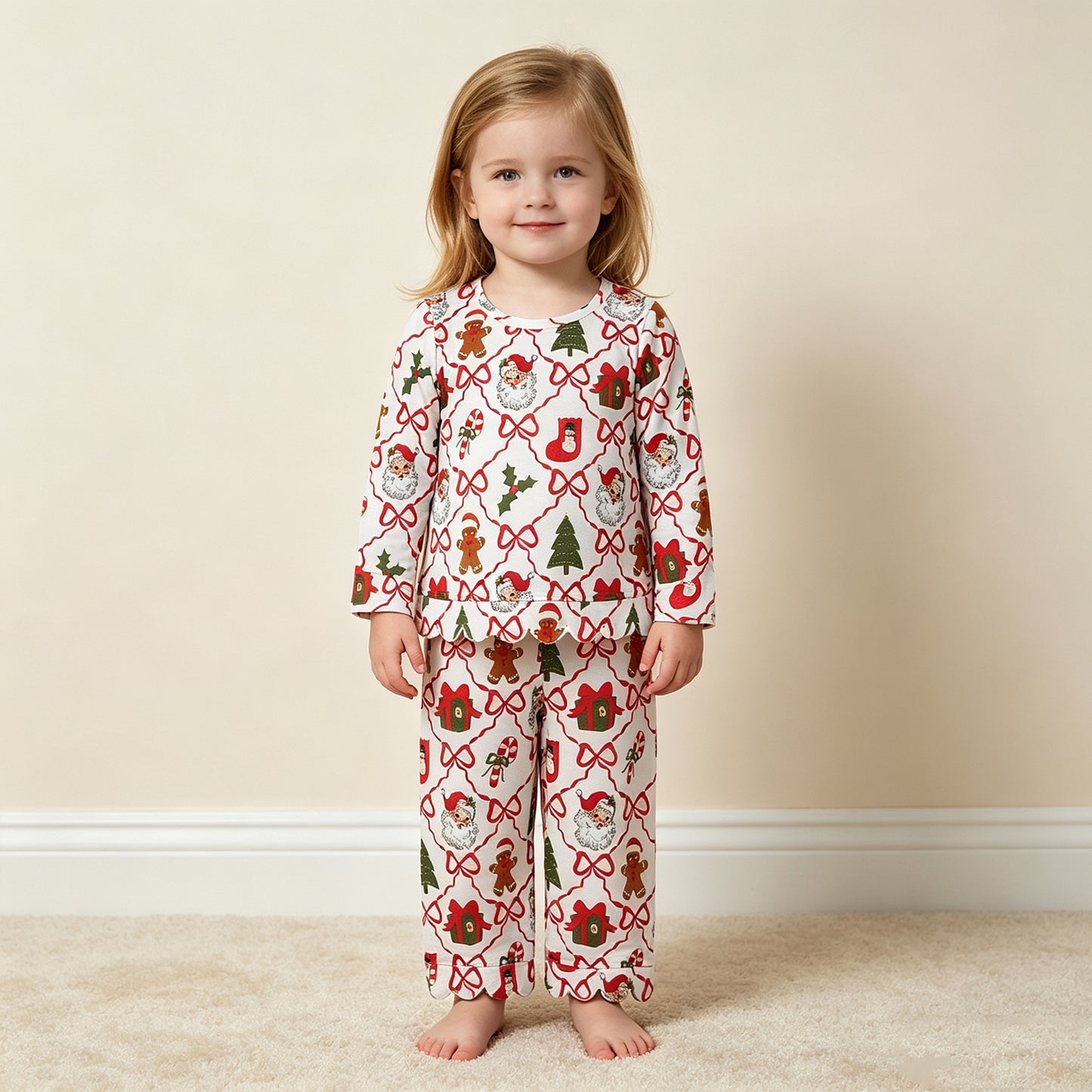 RTS NO MOQ milk silk GLP3447 Baby Girls Santa Tree Plaid Bow Long Sleeve Top Flared Pants Sets