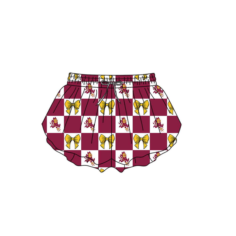 CUSTOM MOQ 5 Sibing Kids Clothing for Girls Baby Girls Dark Red Bow Top Skirts Yoga Active Team Clothes Sets Knee Length Dress Shorts