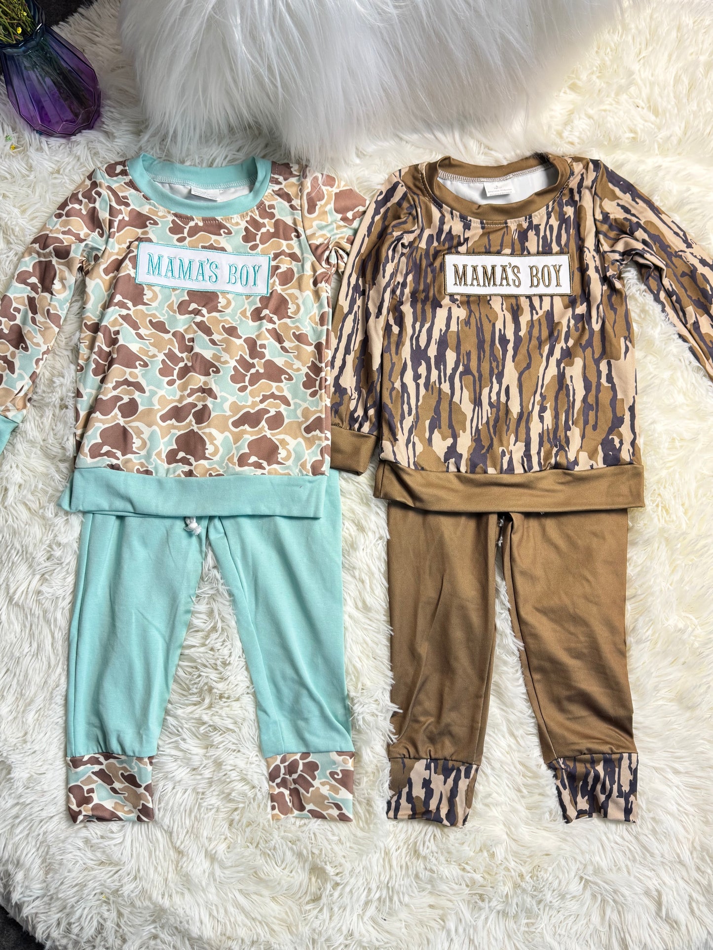 12.8 RST Sibling Baby Boys Embroidery Mama's Boy Camo Top Pockets Pants Clothes Sets