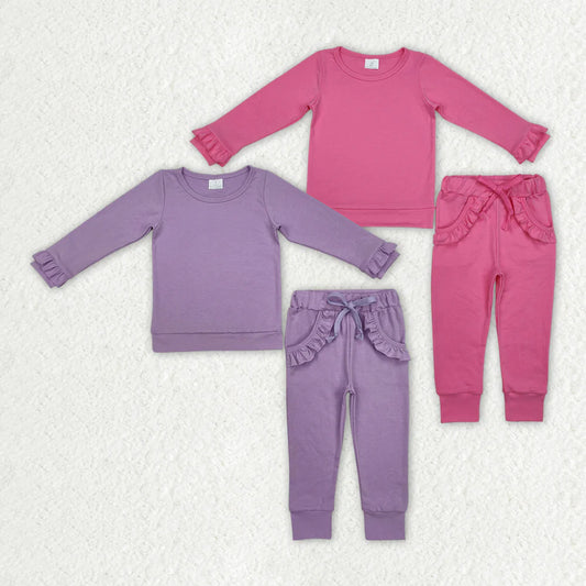 12.15 RTS Sibling Baby Girls Cotton Top Ruffle Pockets Pants Jogger Clothes Sets