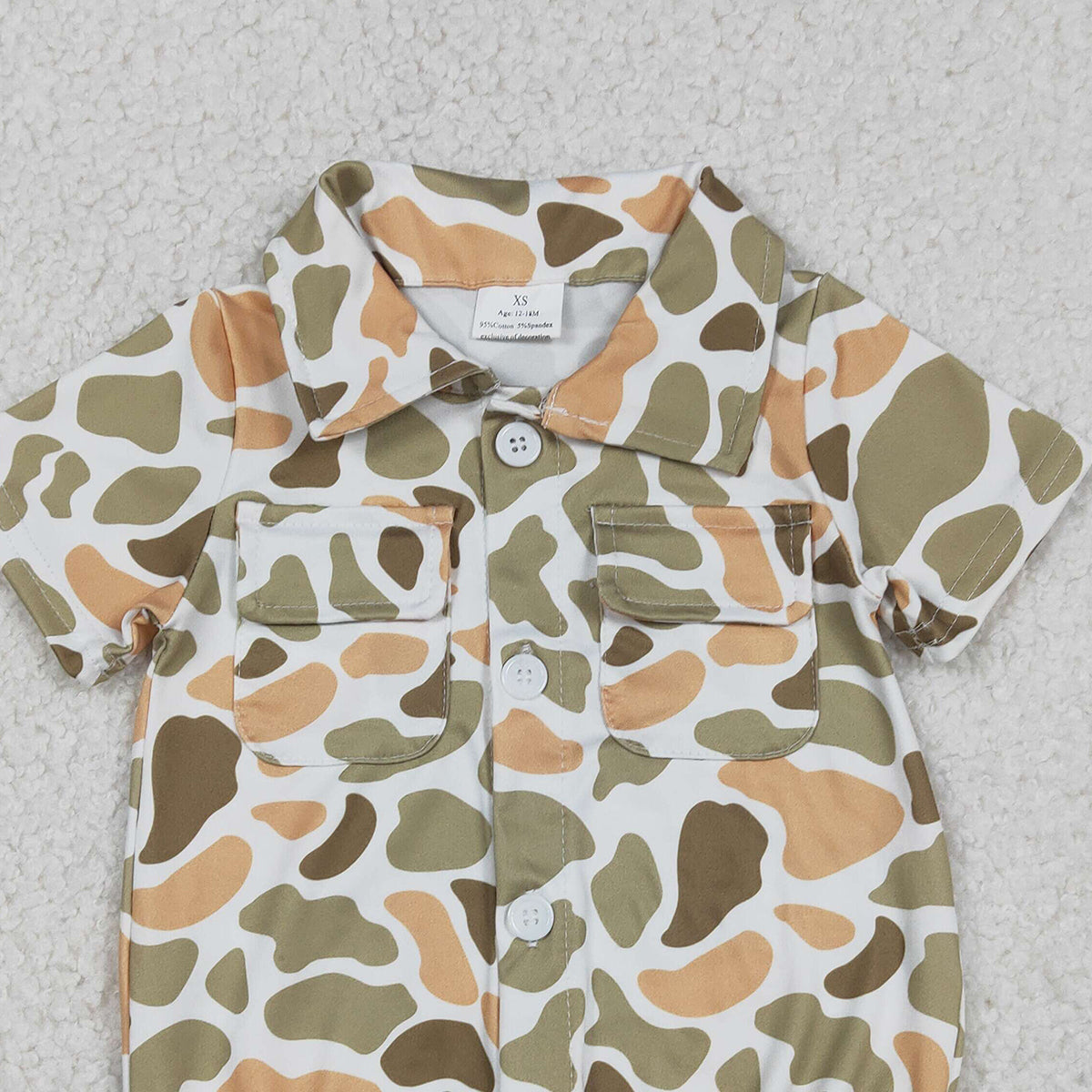 12.30 RTS NO MOQ （In stock）SR3658 Baby Boys Rompers Baby Boys Southern Orange Camo Button Pockets Rompers