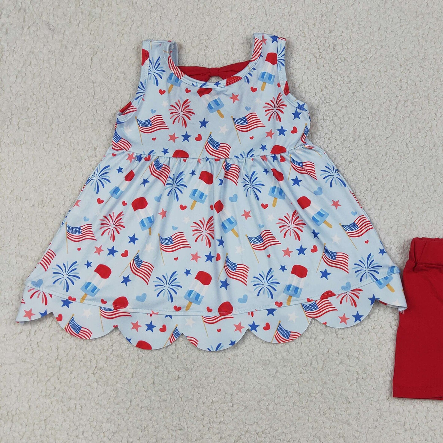 GSSO3386 RTS NO MOQ （In stock）Popsicle flag scallop tunic shorts girls 4th of july outfits